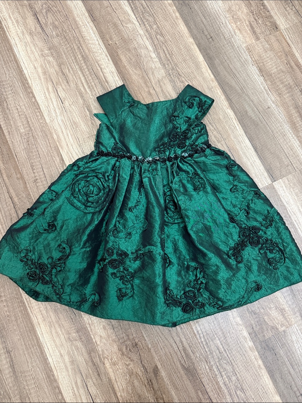 Girls Emerald Green Floral Appliqué Party Dress
